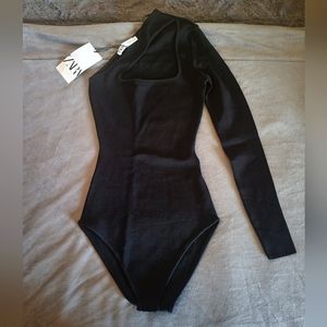 New Zara Black One Shoulder Bodysuit